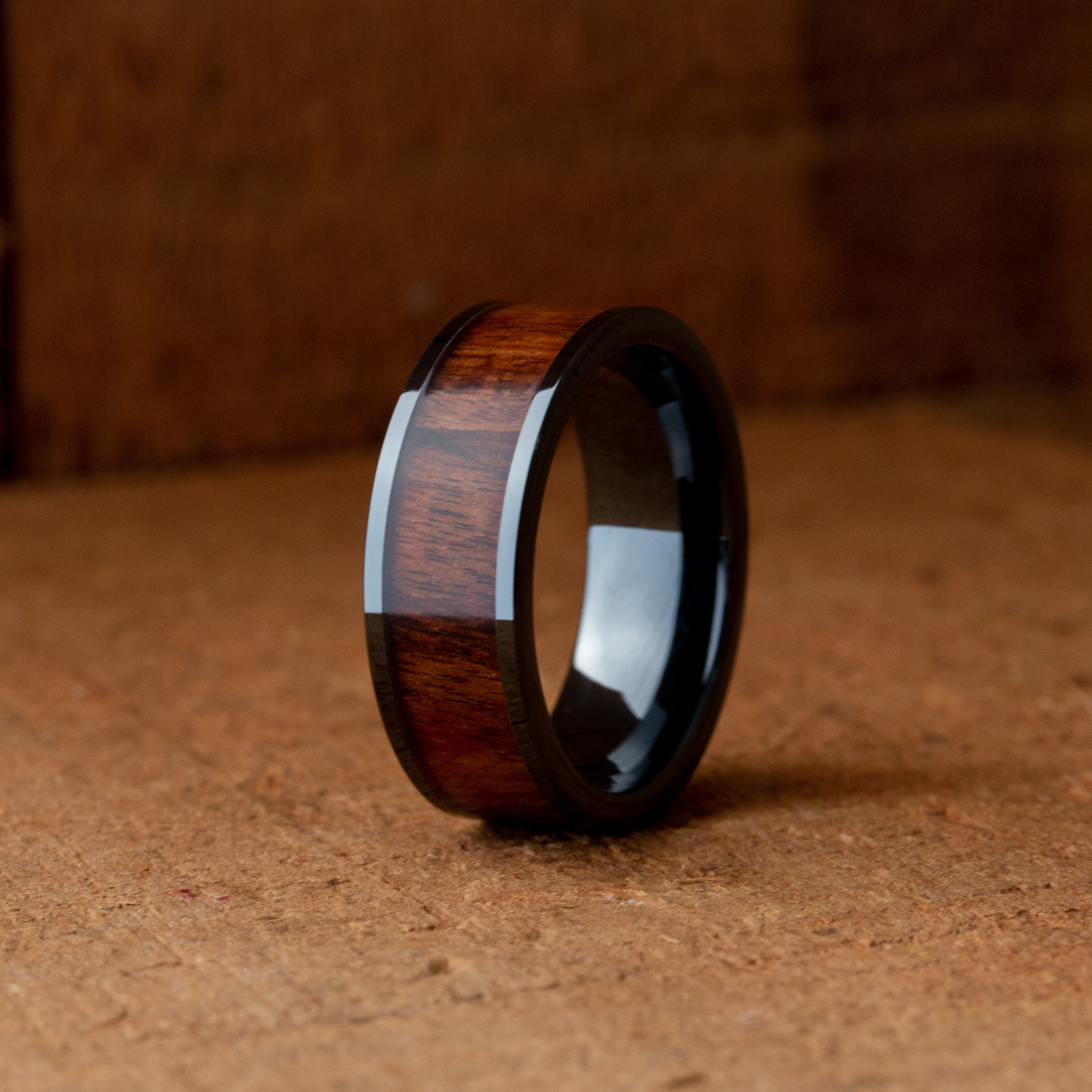Tungsten Wedding Ring With Oak Wood Inlay
